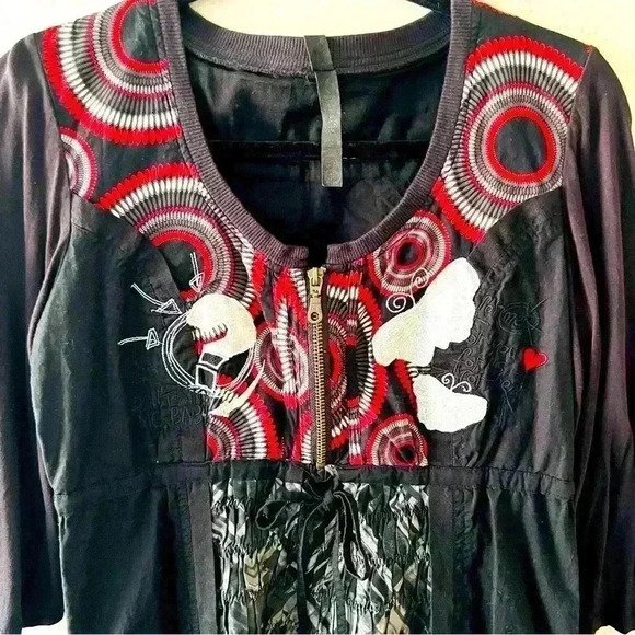 DESIGUAL EURO 36 WOMENS BLACK UNIQUE COLOR PATTERN ARTSY‎ BOHO COTTON DRESS - Picture 2 of 16